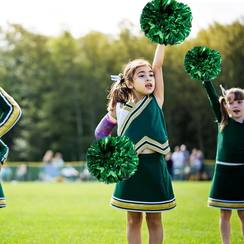 Hooshing 2PCS Green Pom Poms Cheerleading with Baton Handle for Team Spirit Sports Dance Cheering Kids - Image 5